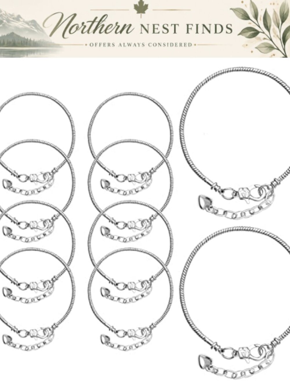 10 Pc Snake Chain Bracelets Stainless Steel Charm Bracelet Chains DIY Jewelry